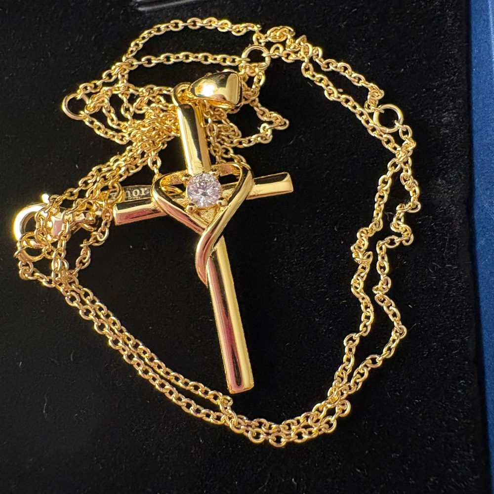 Elegant Gold Cross Necklace with Heart Accent